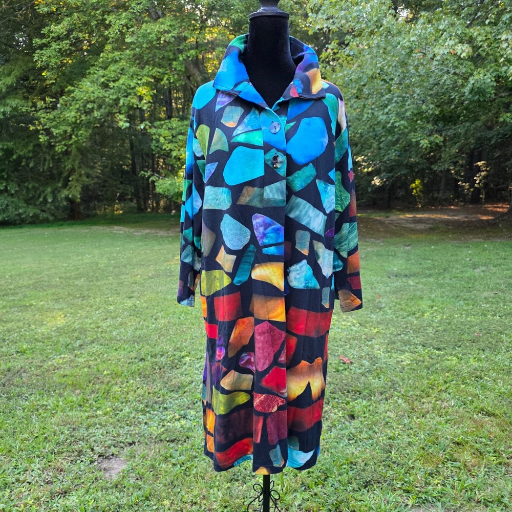 PARSLEY & SAGE Women M Stained Glass Mosaic Tunic Dress Art to Wear Lagenlook